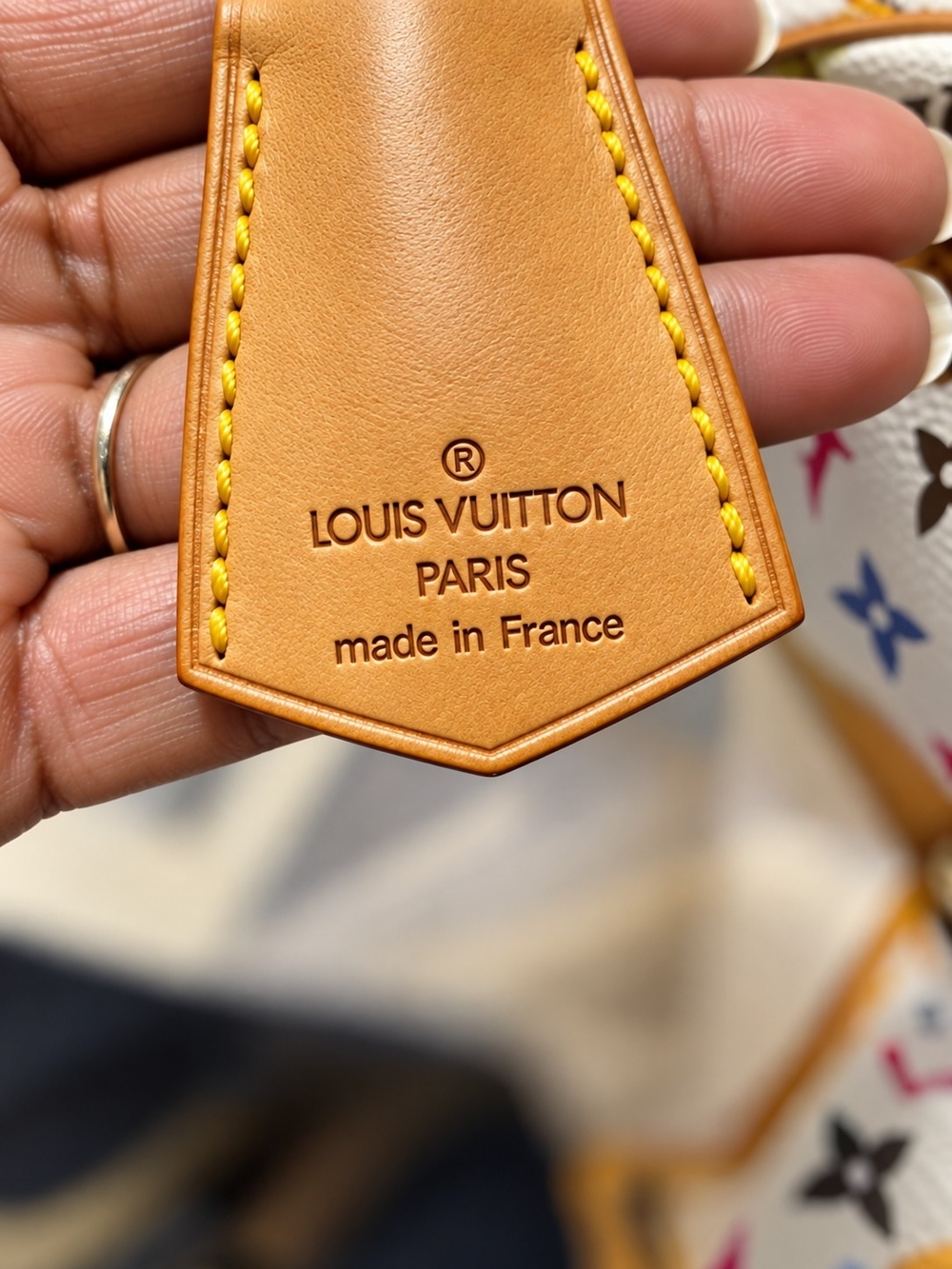 Louis Vuitton White Multicolor Monogram Satchel with Tan Handles - Picture 5 of 7